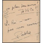 1949 Pablo Picasso (1881-1971) autográf képeslapja unokája, Pablito születésének örömhírével. Eredeti...