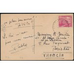 1949 Pablo Picasso (1881-1971) autográf képeslapja unokája, Pablito születésének örömhírével. Eredeti...