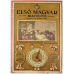 ca 1930 Első Magyar Biztosító rt nagy méretű mechanikus fém asztali naptár. Állítható, festett fém...