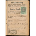 1881-1884 Cseh cselédkönyv, 15 kr okmánybélyeggel, bejegyzésekkel, Guldenfurt (Brod nad Dyjí) bélyegzésekkel...