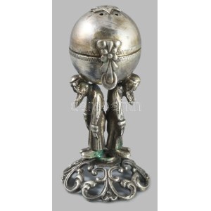 Ezüst (Ag) Mózes figurákkal díszített psumin tartó. Jelzett, 1891, m: 7 cm, 64g /// Silver (Ag...