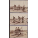 cca 1916 Magyar katonai kerékpárosok különleges vasúti sínen használható segédfelszereléssel, unikális fotók, 3 db...