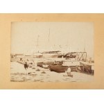 cca 1890-1900 Póla, Fisella, dokk matrózokkal és hajókkal; nagyméretű fotó kartonon, Alois Beer K.u.K. Hof...
