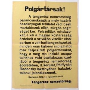 1918 Polgártársak! A Tengerész nemzetőrség parancsnoksága...
