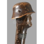 1940 Erdélyi bevonulás alatt használt katonai sétabot faragott fa vége, rajta a felszabadított települések neveivel, h...