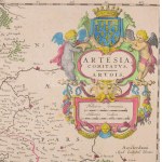 1642 Jan Jansson Artesia comitatus Artois térképe. Színezett rézmetszet. Paszpartuban 51x39 cm ...