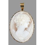 Kámea arany (Au) foglalatban, jelzés nélkül, 14k, 4,5x3,5 cm, díszdobozban. /// Cameo set in a gold (Au) mounting...