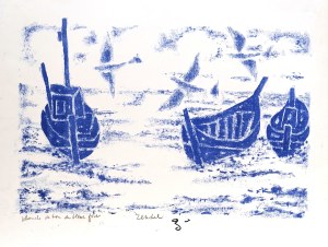 Gabriel ZENDEL (1906 - 1992), Łodzie na morzu, niebieskie, ok. 1970