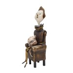 Maria Wojtiuk, Lady with a cat on a chair, 2022