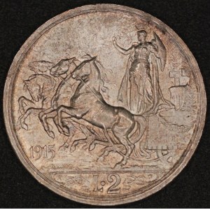 Italy. 1915 2 Lire Vittorio Emanuele III Silver