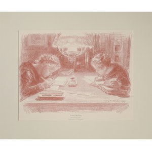 Ludwig MICHALEK (1859-1942), Školáčky v internáte robia domáce úlohy (pôvodný názov: Beleuchtungsstudie), 1900