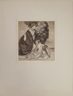 Franz VON BAYROS (1866-1924), Dama w gronostajach z dwórką, 1912