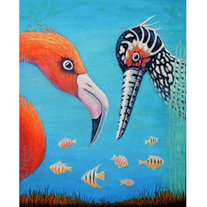 Bohdan Wincenty ŁOBODA (b. 1952), Black heron and flamingo, 2026