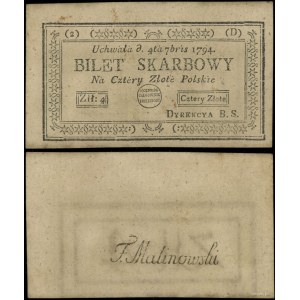 Poland, 4 Polish zlotys, 4.09.1794, 2-D