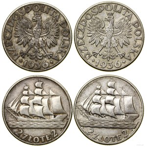 Poland, 2 x 2 zlote set, 1936, Warsaw