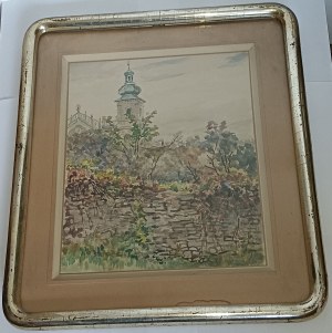 STANISŁAW ŻURAWSKI, AKWARELA SYGNOWANA, KOŚCIÓŁ W RABCE