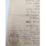 Bolshevik War 1920 - Letter to the Headquarters of the Column of the 2nd Army Headquarters in the Field - Buczkowice 1920 [ Seal of the Municipality Office and signature of the Mayor + Personalausweis Cader ].