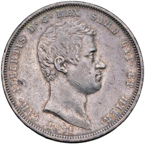 Savoy - Charles Albert (1831-1849) 5 Lire 1831 G Thin Cross...