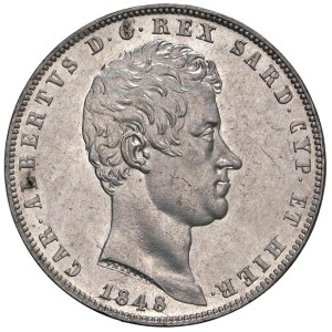 Savoy - Charles Albert (1831-1849) 5 Lire 1848 G - Nomisma 70...