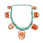 GERARDO SACCO (Crotone 1940) Collection "Masks and Coins": gold necklace with turquoise and coral