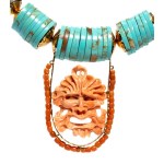 GERARDO SACCO (Crotone 1940) Collection "Masks and Coins": gold necklace with turquoise and coral