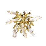 Gold pearl diamond brooch