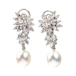 Platinum earrings with pearls and diamonds