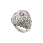 Diamond coloured stone gold band ring