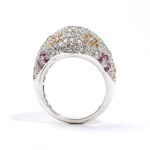 Diamond coloured stone gold band ring
