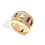 Diamond rubies gold ring