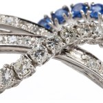 Diamond sapphire gold brooch