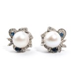 Australian pearl sapphire diamond gold earrings