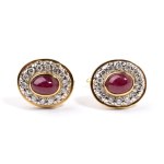 Gold cufflink with diamonds and rubies