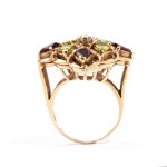 Gold diamond, peridot and garnet ring