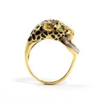 Enameled gold emerald and diamonds ring