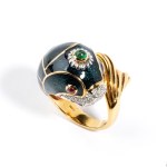 Diamond ruby emerald enameled gold ring