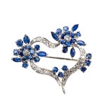Diamond sapphire gold brooch