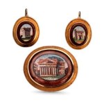 Demi set consisting of brooch and earrings with micro-mosaic