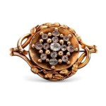 English Victorian brooch in gold, rock crystal, and glass paste