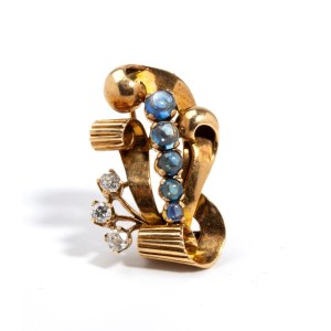Broche en or diamant saphir