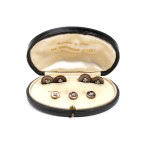 Pair of gold diamond mother of pearl cufflinks and shirt buttons