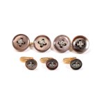 Pair of gold diamond mother of pearl cufflinks and shirt buttons