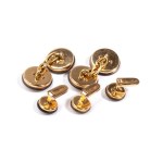 Pair of gold diamond mother of pearl cufflinks and shirt buttons