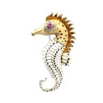 Enameled gold brooch with diamonds and ruby