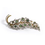 Diamond emerald gold brooch