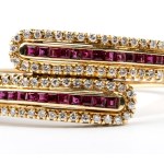 Rigid gold bracelet with diamonds and rubies