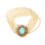 Pearl turquoise diamond gold bracelet
