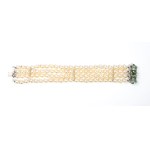 Gold pearl diamond emerald bracelet
