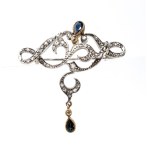 Gold diamond sapphire brooch