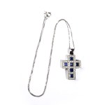 Diamond sapphire gold pendant